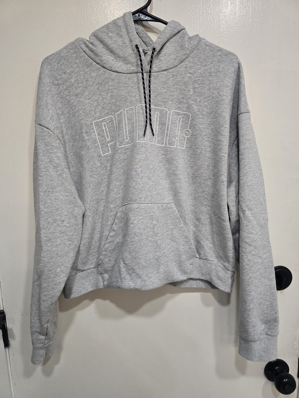 Puma Gray Cropped Hoodie Womens XL Oversized Sweatshirt